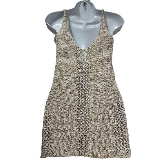 torn by ronny kobo sleeveless open knit tan brown Penney Sweater tank Top Size S - Picture 3 of 6